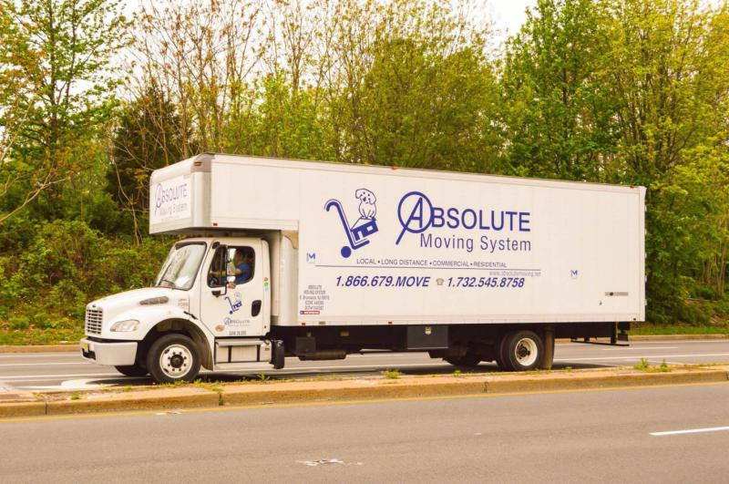 our moving truck parked on the road in New Jersey